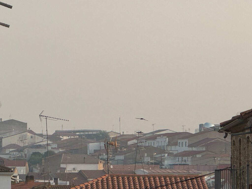 Humo de los incendios procedentes de Ávila y Madrid en Orellana la Vieja COSTA DULCE RADIO